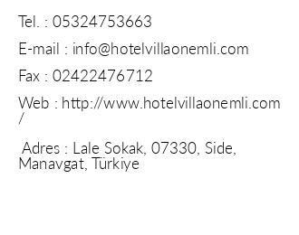 Hotel Villa nemli iletiim bilgileri